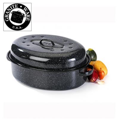 GRANITEWARE Cocotte acier &eacute;maill&eacute;, 38 cm, noir, roaster 