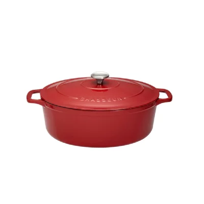 CHASSEUR Cocotte ovale 29 cm  rouge uni interieur sable