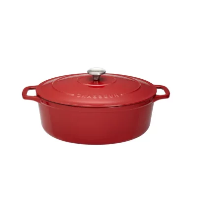 CHASSEUR Cocotte ovale 31 cm  rouge uni interieur sable