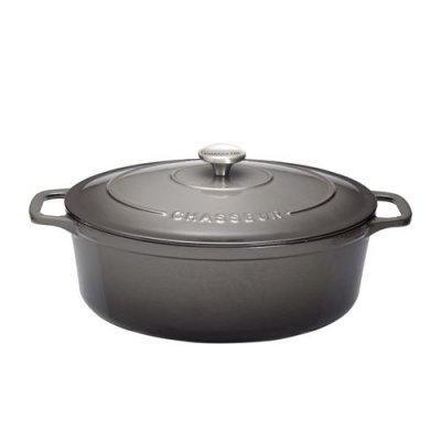 CHASSEUR Cocotte Ovale 33 Cm  Gris Caviar Interieur Noir