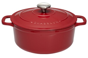 CHASSEUR Cocotte ronde 24 cm  rouge uni interieur sable