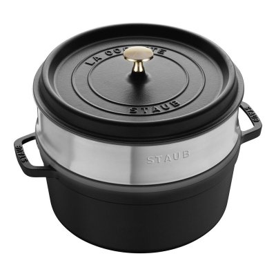 Cocotte ronde STAUB avec cuit vapeur 26 cm noir mat