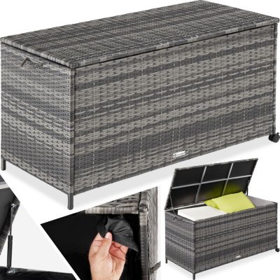 TECTAKE Coffre de jardin rangement pour coussins tressage en rotin gris