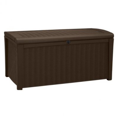 KETER Coffre de jardin rio en composite aspect rotin tress&eacute; trait&eacute; anti-uv
