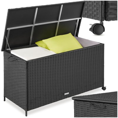 TECTAKE Coffre de rangement en rotin et aluminium noir