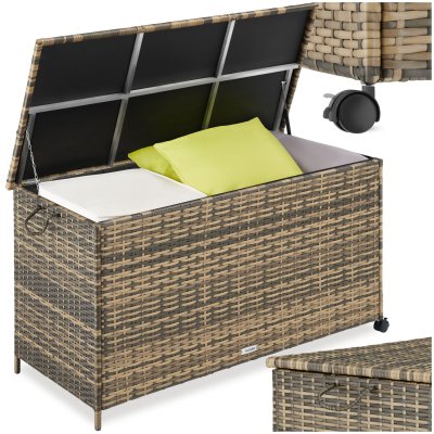 TECTAKE Coffre De Rangement Ext&eacute;rieur, Polyrotin, Aluminium, Marron Naturel
