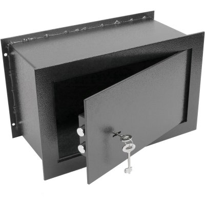 PRIMEMATIK Coffre-fort mural de s&eacute;curit&eacute; en retrait en acier &agrave; cl&eacute; 26x15x18cm noir