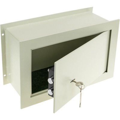 PRIMEMATIK Coffre-fort mural de s&eacute;curit&eacute; en retrait en acier &agrave; cl&eacute; 36x15x23cm beige