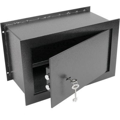 PRIMEMATIK Coffre-fort mural de s&eacute;curit&eacute; en retrait en acier &agrave; cl&eacute; 40x20x25cm noir