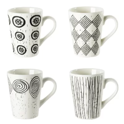 TABLE PASSION Coffret 4 tasses 18cl Noir et blanc 