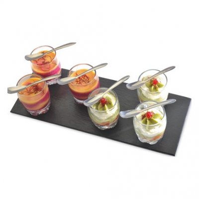 LEBRUN Coffret 6 verrines et cuill&egrave;res avec plateau en ardoise SLATE