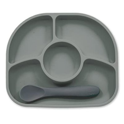 BBLUV Coffret Assiette Et Cuill&egrave;re En Silicone Y&uuml;mi Gris - Bbl&uuml;v