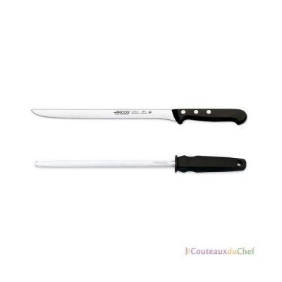ARCOS Coffret couteau &agrave; jambon + fusil  UNIVERSAL lame acier en