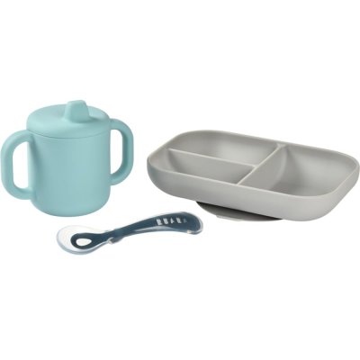 BEABA Coffret d&acute;apprentissage 3 pi&egrave;ces  en silicone bleu