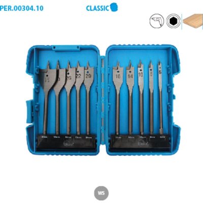 LEMAN Coffret de 10 m&egrave;ches plates pour le bois &Oslash; 6 &agrave; 35 mm