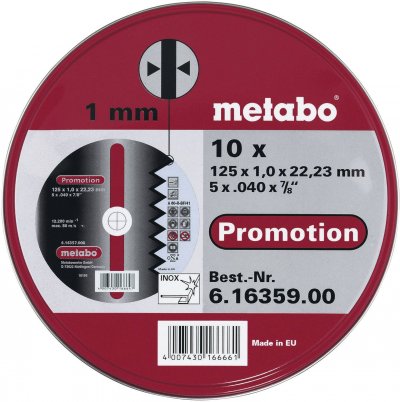 METABO Coffret de 10 meules  De tron&ccedil;onnage sp 125 x 1,0 x 22,23 inox