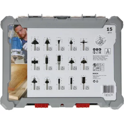 BOSCH Coffret de 15 fraises mixtes &agrave; queue de 6 mm  - 2607017471