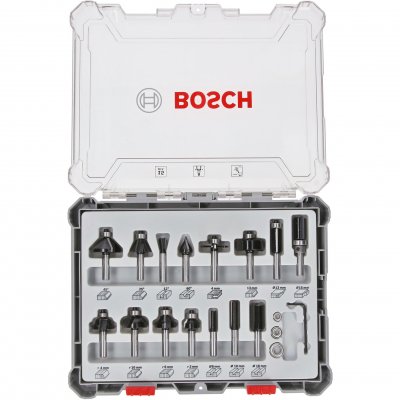 BOSCH Coffret de 15 fraises mixtes &agrave; queue de 8 mm  - 2607017472