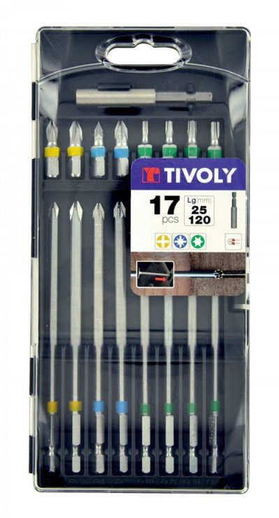 TIVOLY Coffret de 17 Embouts de Vissage L25 et L120mm - 