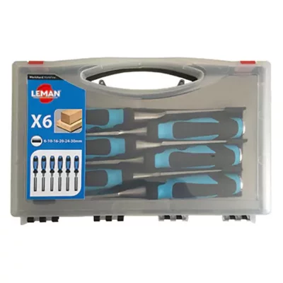 LEMAN Coffret De 6 Ciseaux &Agrave; Bois &Agrave; Manche Bi-Mati&egrave;re  Isocele 780.500.06