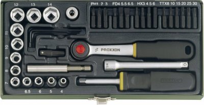 PROXXON Coffret de vissage avec cliquet 1/4 et support magn&eacute;tique 39 pi&egrave;ces