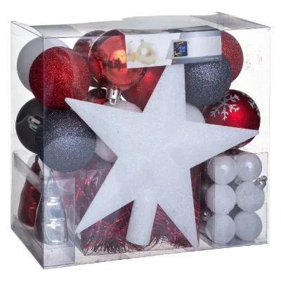 ATMOSPHERA CREATEUR D INTERIEUR Coffret d&eacute;corations de sapin 44 pi&egrave;ces - gris/rouge