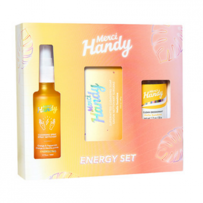 MERCI HANDY Coffret &Eacute;nergisant pour le Corps - Spray Nettoyant Main + Savon Exfoliant Doux + D&eacute;odorant