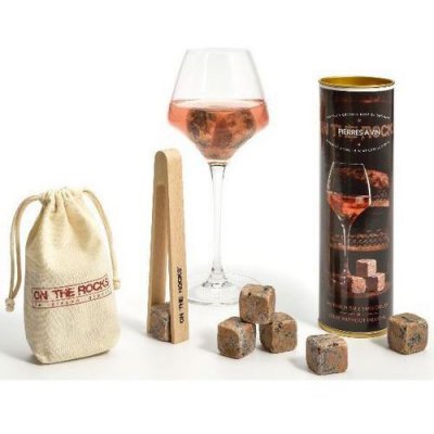  Coffret Pierres &agrave; vin - 6 gla&ccedil;ons granit + pince h&ecirc;tre