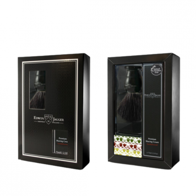 EDWIN JAGGER Coffret Rasage - Blaireau Imitation &Eacute;b&egrave;ne et Cr&egrave;me &agrave; Raser au Bois de Santal