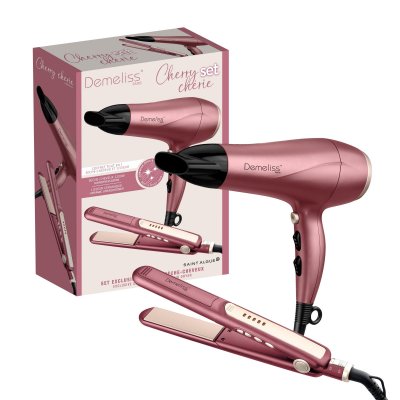 Coffret set lisseur + Seche-cheveux - 2200 W - Cherry Ch&eacute;rie - Neuf