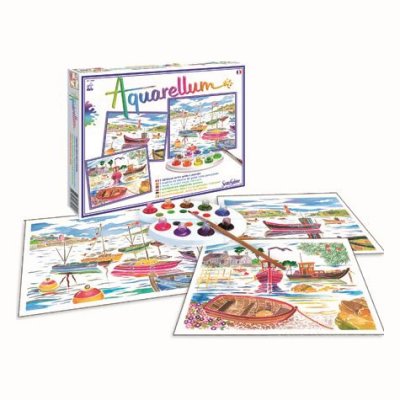 **** Coffret Tableau &agrave; peindre Aquarellum - Port de P&ecirc;che x 3 - Sentosph&egrave;re - couleur variant