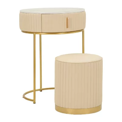 MAURO FERRETTI Coiffeuse avec pouf en similicuir rose clair et d&eacute;tails dor&eacute;s