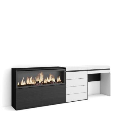 SKRAUT HOME Coiffeuse effet bois blanc 234x35x75cm chemin&eacute;e effet feu XXL