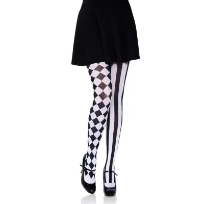 LEG AVENUE Collant de nylon avec impression arlequin - Noir/Blanc