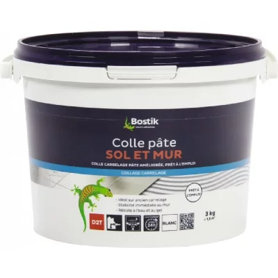 BOSTIK Colle &agrave; carrelage en p&acirc;te pour sol et mur D2T  3 kg