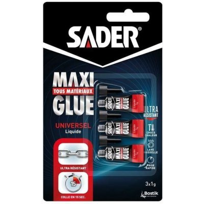 SADER Colle Maxi Glue tous mat&eacute;riaux universel liquide - transparent - 3x1g