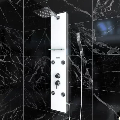 AURLANE Colonne de douche hydromassante blanc Galedo Glass
