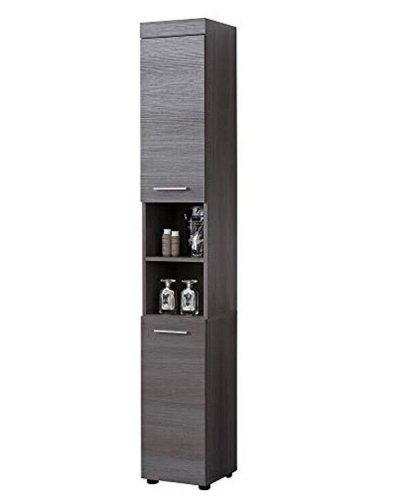 Colonne salle de bain 2 portes m&eacute;lamin&eacute; ch&ecirc;ne fonc&eacute; rune