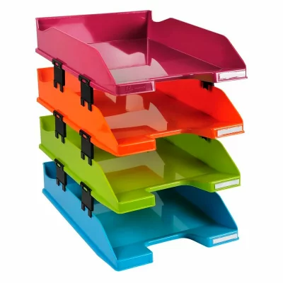 EXACOMPTA Combo Midi Set de 4 Corbeilles &agrave; courrier Iderama Arlequin glossy