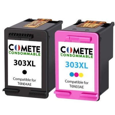 COMETE CONSOMMABLE COMETE - 303 XL - 2 Cartouche d'encre compatibles pour HP 303 XL - Marque fran&ccedil;aise 