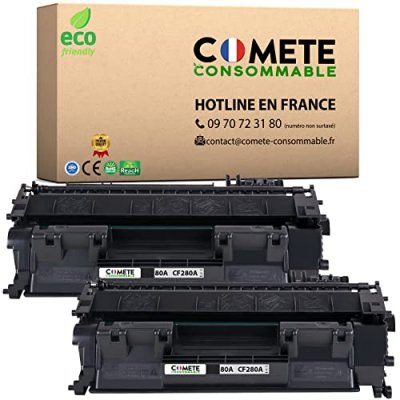 COMETE CONSOMMABLE COMETE - 80X - 2 Toners compatibles avec 80X CF280X - Noir - Marque fran&ccedil;aise