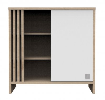 Commode 1 Porte Color&eacute;e Et 3 Niches Avec Claustra En Bois D&eacute;cor Ch&ecirc;ne Suave