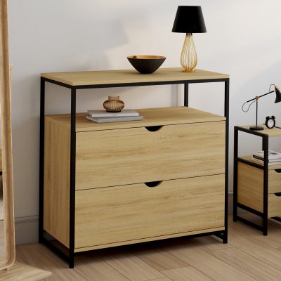 Commode 2 tiroirs detroit design industriel avec &eacute;tag&egrave;re