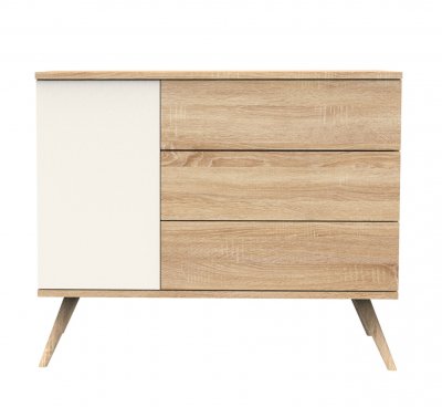 Commode 3 tiroir et 1 porte Seventies cr&egrave;me