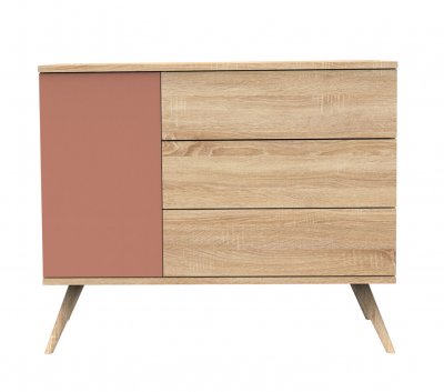 Commode 3 tiroir et 1 porte Seventies terracotta