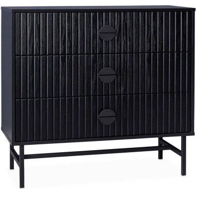 Commode 3 tiroirs effet bois rainur&eacute; noir bazalt l 90 x p 39 x h 83cm