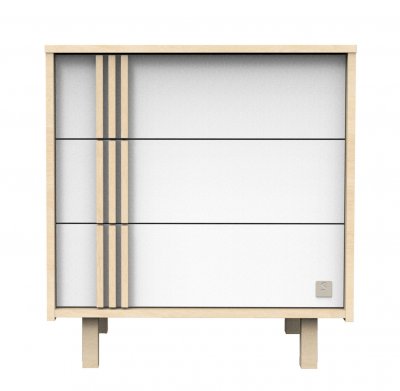 Commode 3 Tiroirs En D&eacute;cor Ch&ecirc;ne Velours Et Blanc Avec Appliques En Bois