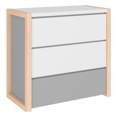 Commode 3 tiroirs pinette - blanc et gris