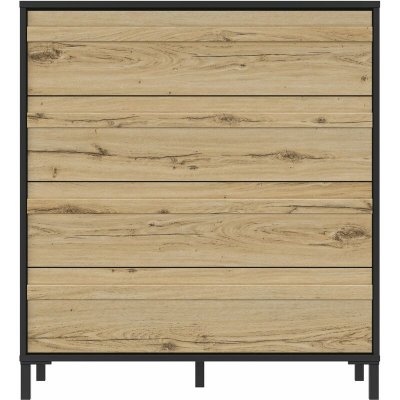 Commode 4 tiroirs H104 cm d&eacute;cor effet ch&ecirc;ne et noir