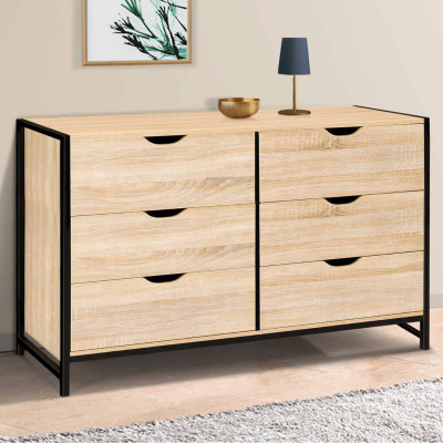 Commode 6 tiroirs detroit xxl 140 cm design industriel - Bois-clair